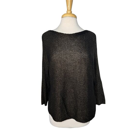 EILEEN FISHER Bronze Organic Linen Cord Open Shoulder Knit Top Size Large Petite - Picture 1 of 11